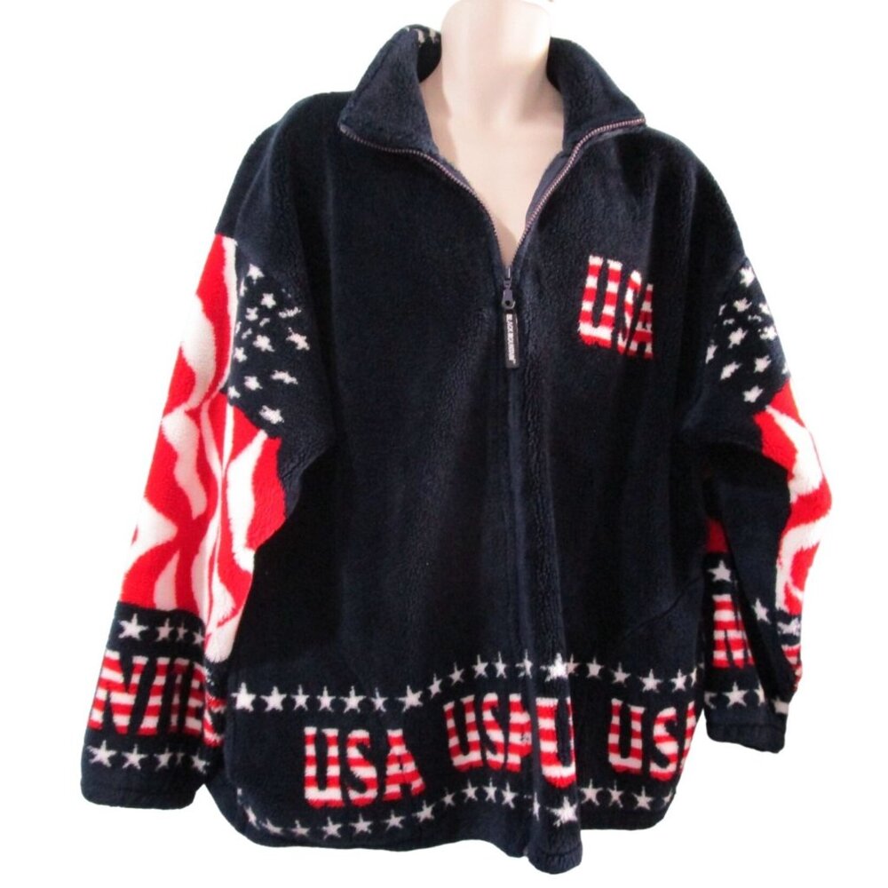 Black Mountain Outdoor USA Flag Fleece Jacket XL Unisex Patriotic Full Zip Warm